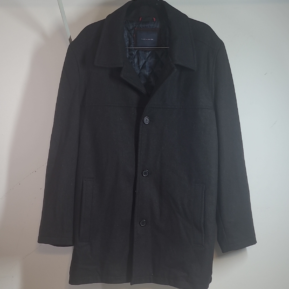 Tommy Hilfiger Black Pea Coat Classic Wool Blend - Picture 1 of 7